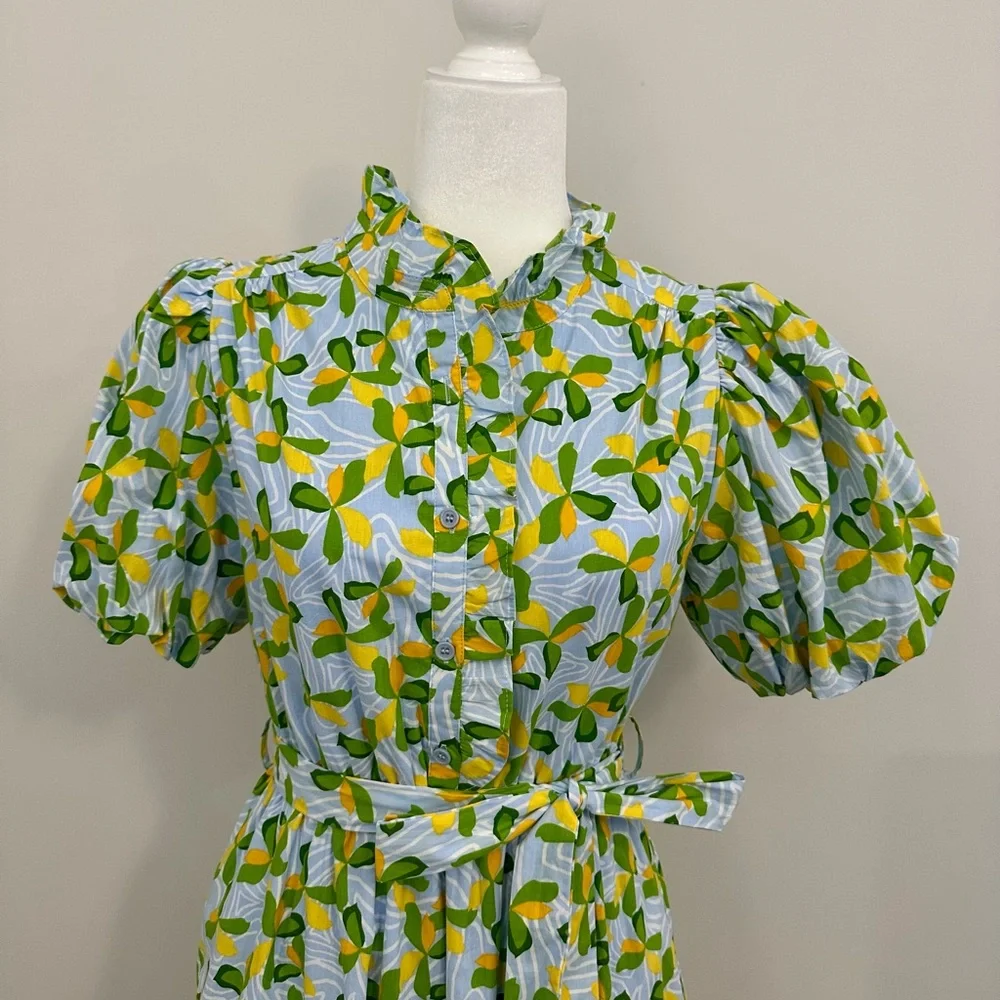 Floral Green and Blue Women's Dress - Picture 2 of 3